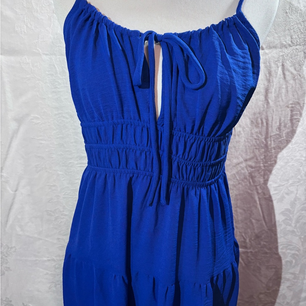 Royal Blue Maxi Sun Dress Beach Smocked sz Lhigh waisted Monteau Los Angeles NWT - Picture 6 of 8